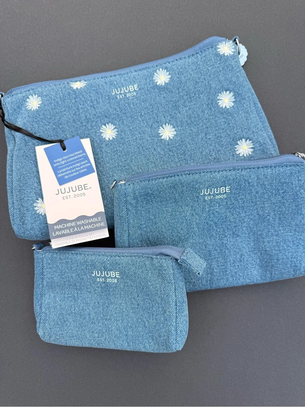 Ju-Ju-Be Denim Daisy Cosmetic Pouch Trio - Light Blue
